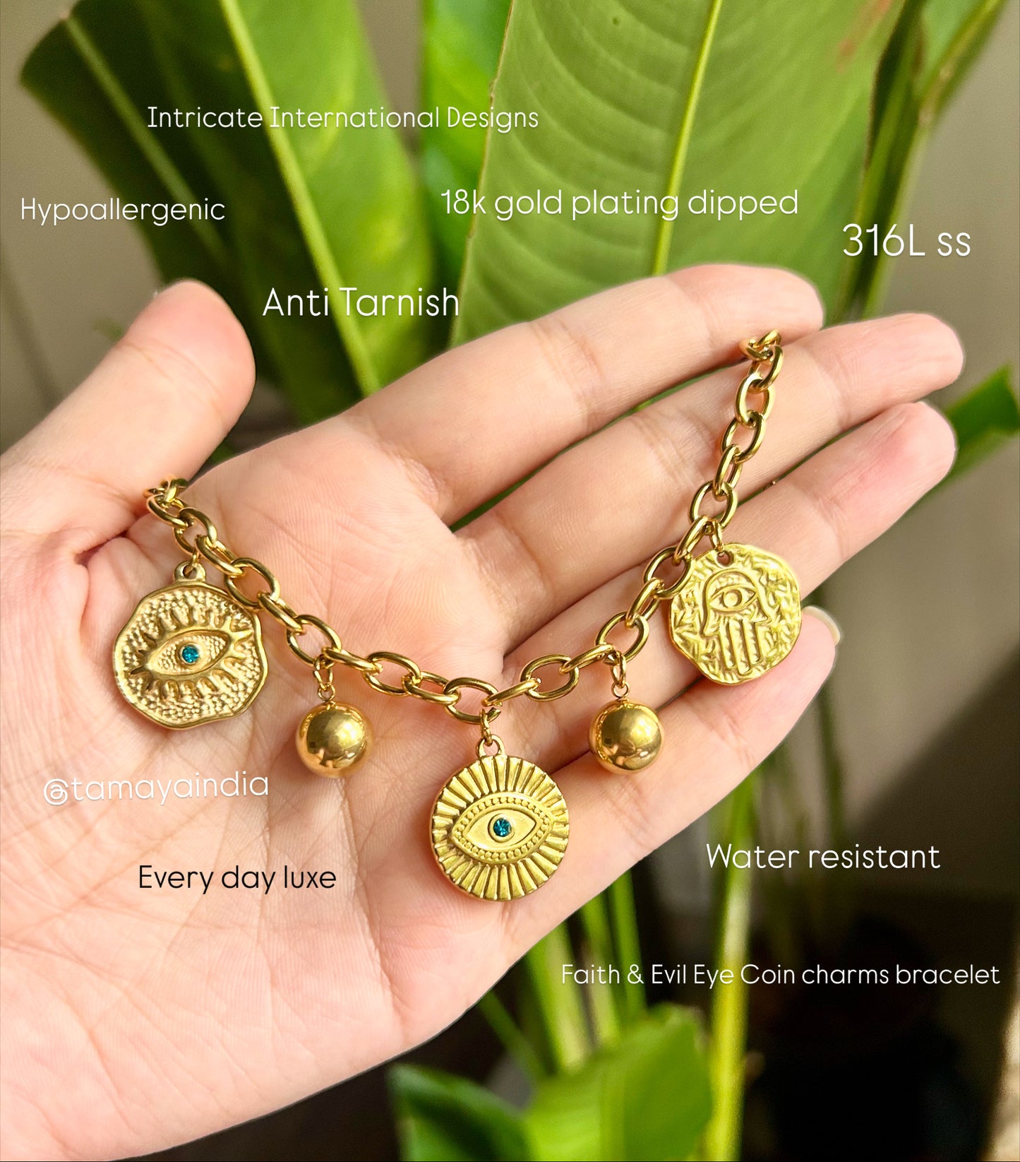 Evil Eye Faith Coin Charms Bracelet