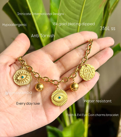 Evil Eye Faith Coin Charms Bracelet