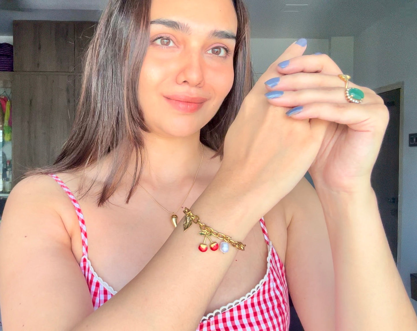 cherry charms and pearl bracelet