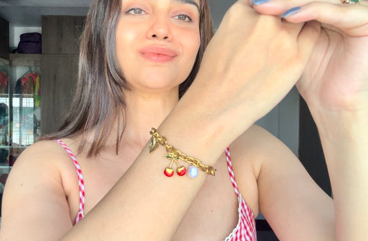 cherry charms and pearl bracelet